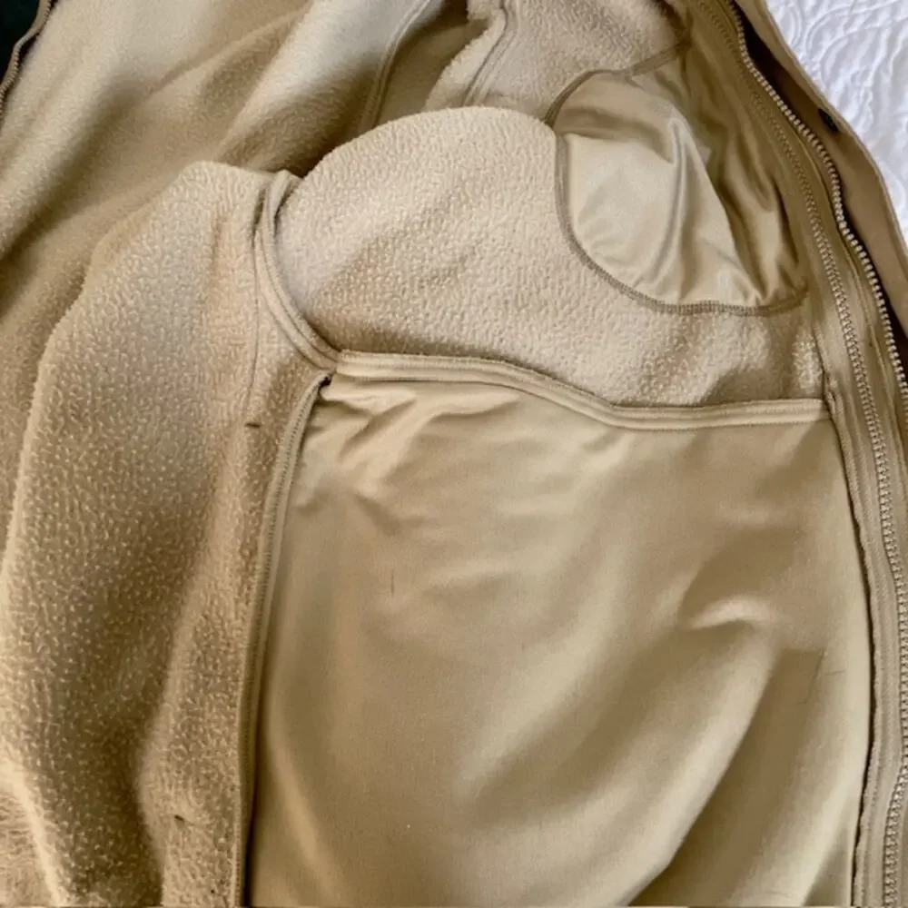L.L.Bean Mens Large Fleece Lined Outdoor Jacket Green Tan Coat Heritage Outdoor